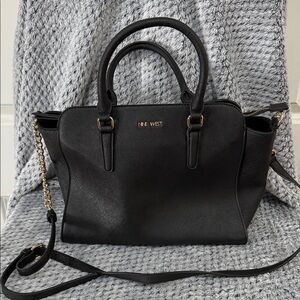 Nine West Black Saffiano Crossbody Satchel with Gold Hardware